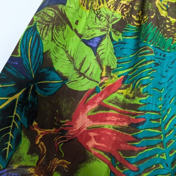 Vintage Green Tropical Jungle Palm Leaves Pattern Silk Maxi Skirt Elastic Waist - Picture 9 of 9